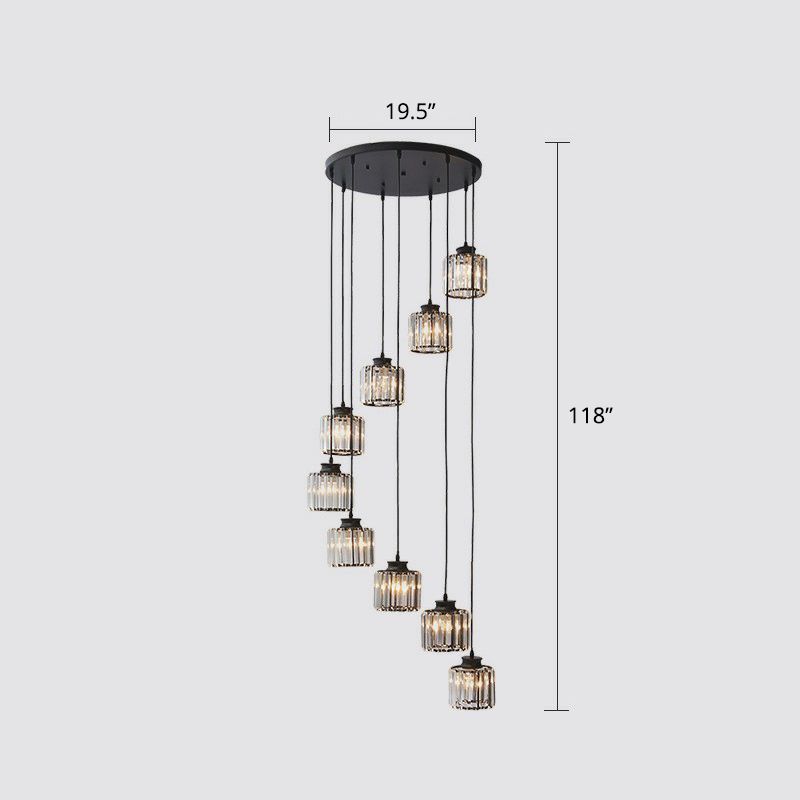Postmoderne zylindrische Anhängerlampe Prismatische Kristalltreppe Multi -Licht -Kronleuchter