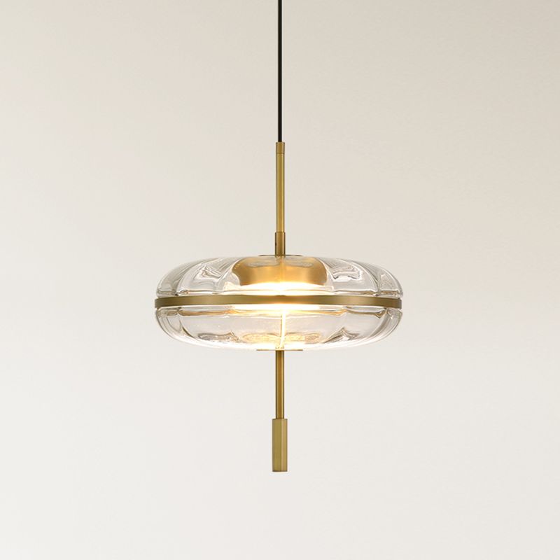 Rippled Glass Pumpkin Shaped Pendant Minimalist Brass LED Ceiling Light for Dining Room