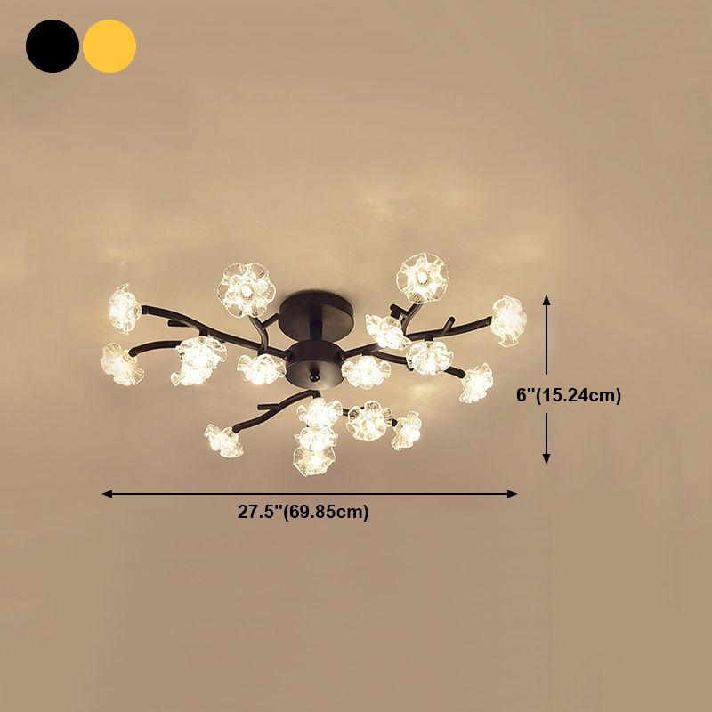 Lampada in metallo moderno a filo in metallo Multi-testa Accensione del soffitto camera da letto con tonalità di vetro