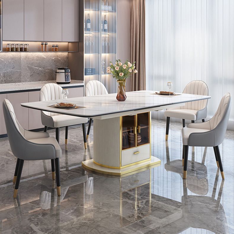 Mesa de comedor de piedra sinterizada extensible para la mesa de almacenamiento de lujo de restaurante con pedestal
