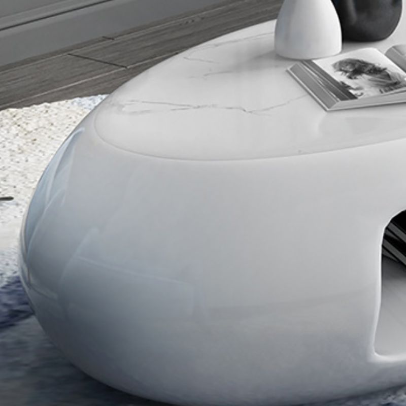 Modern Oval Coffee Table with Storage Shelf and Plastic Pedestal Base