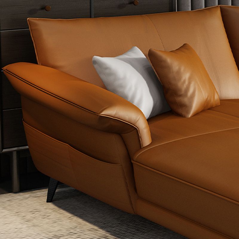Scandinavian Orange Stain-Resistant Genuine Leather Sofa & Chaise