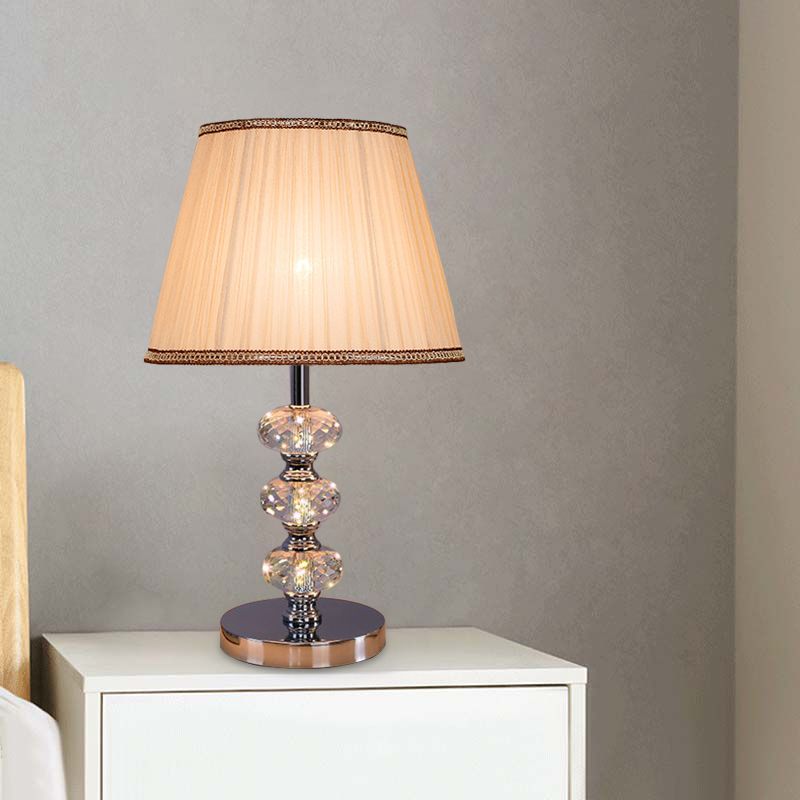 Stof cilindrische schaduw bestudeer licht eigentijdse 1 kop nachtkastje verlichting in zilver/beige/koffie met kristallen lamppost