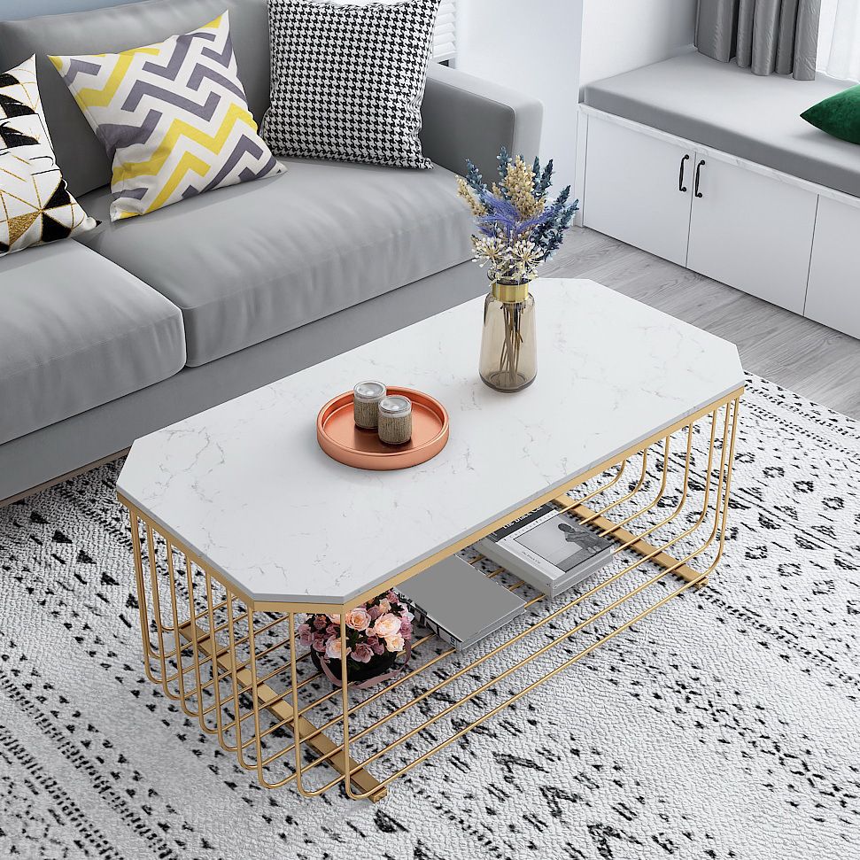 Gold Metal Frame Coffee Table Luxurious Cocktail Table with Shelf