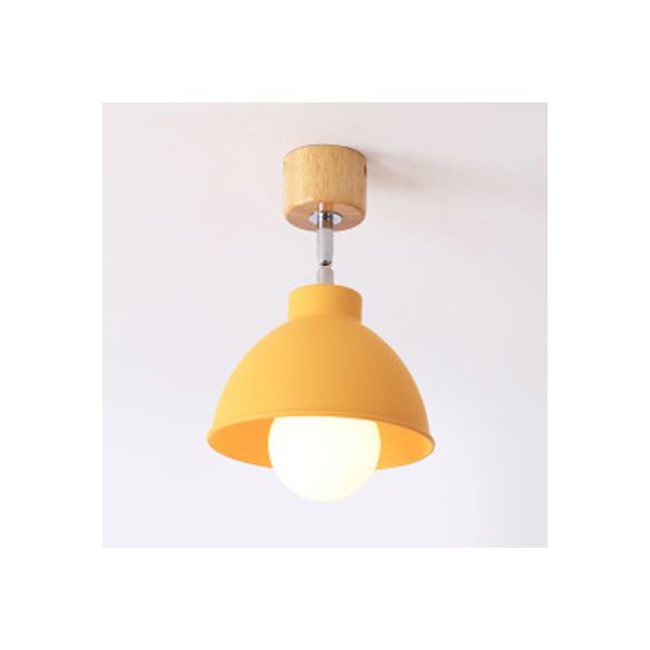 Macaron Style Dome Ceiling Light 1 Head Metal Rotatable Semi Flush Light in Grey/White for Bedroom