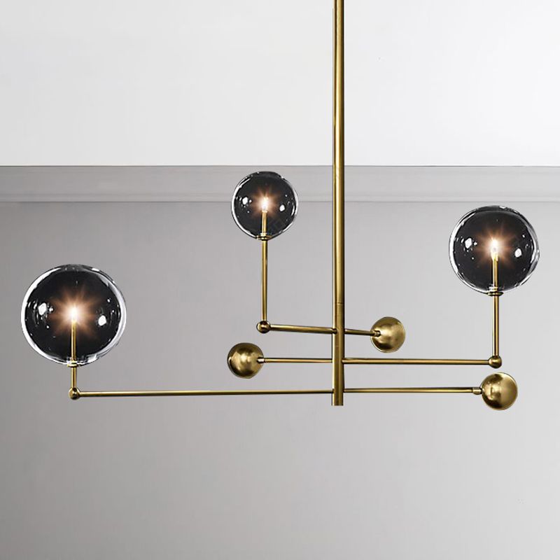 Globe Chandelier Lighting Post Modern Clear Glass 3 Lights Black/Gold Hanging Pendant Light