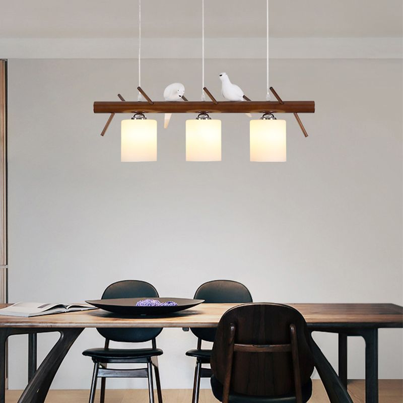 Modern Style Cylinder Island Lights White Glass 3-Light Pendant Lights