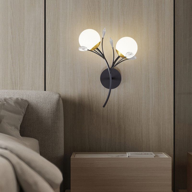 Contemporary Black Lighting Globe Glass Shaded Wall Light for Home