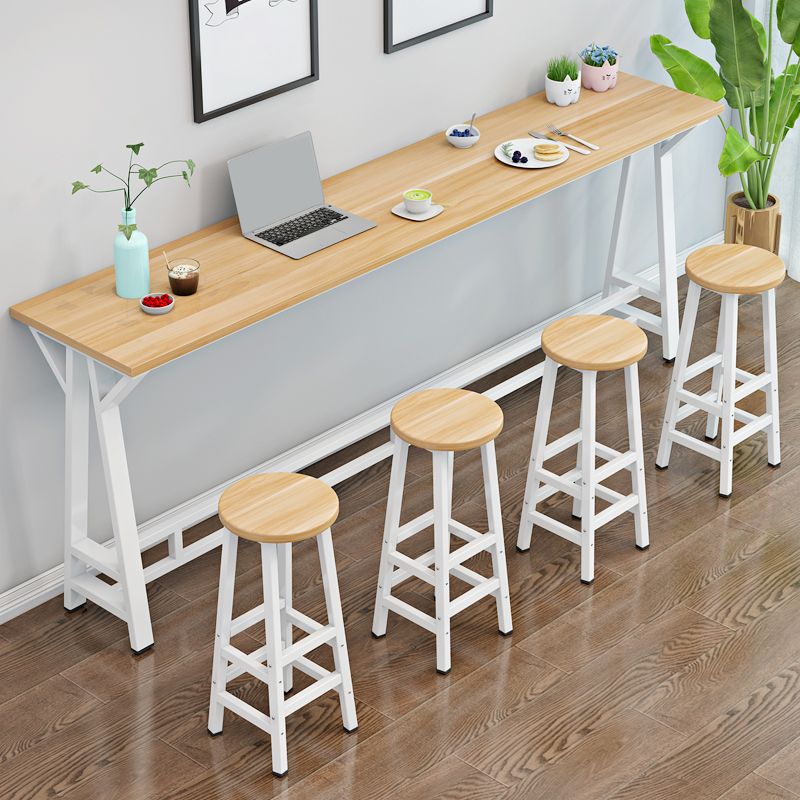 Modern Wood Rectangle Bar Table Metal Base for Milk Tea Shop