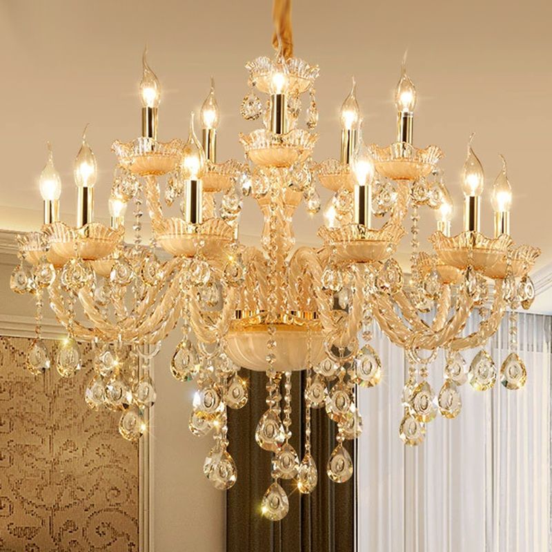 Crystal Hanging Chandelier Candle Shape Chandelier Lighting for Living Room