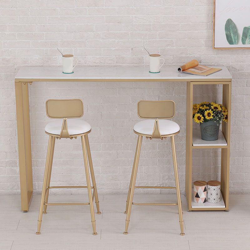 Modern Rectangle Pub Set 1/3 Pcs Stone Bar Table with Storage Shelves and Stools