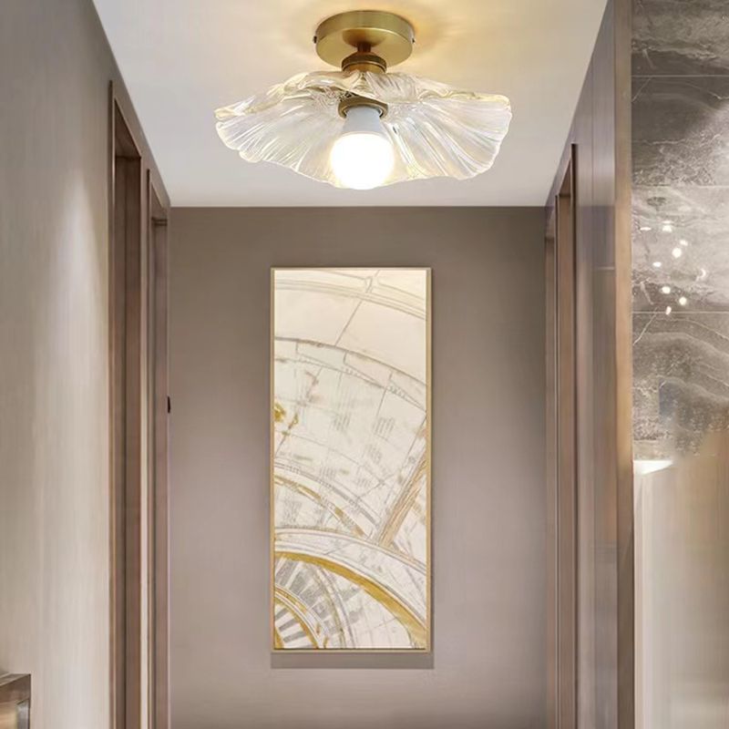 1 - Light Semi Flush Mount in Gold and Clear Glass Shade Ceiling Semi Flush