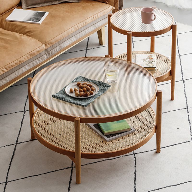 Tropical Round Cocktail Table Glass Top Coffee Cocktail Table