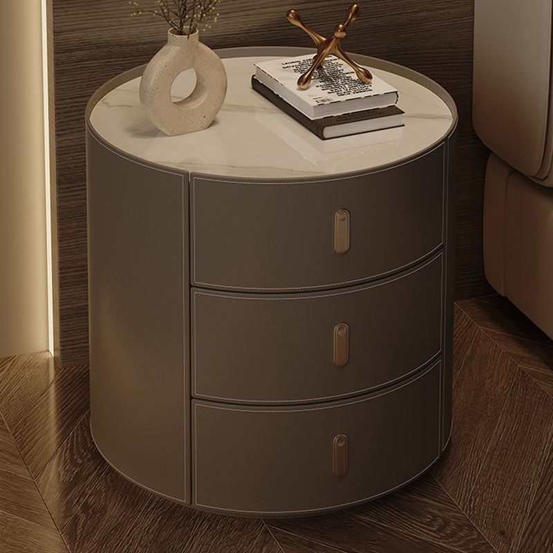Stone Accent Table Nightstand Glam Nightstand with 3 Drawers