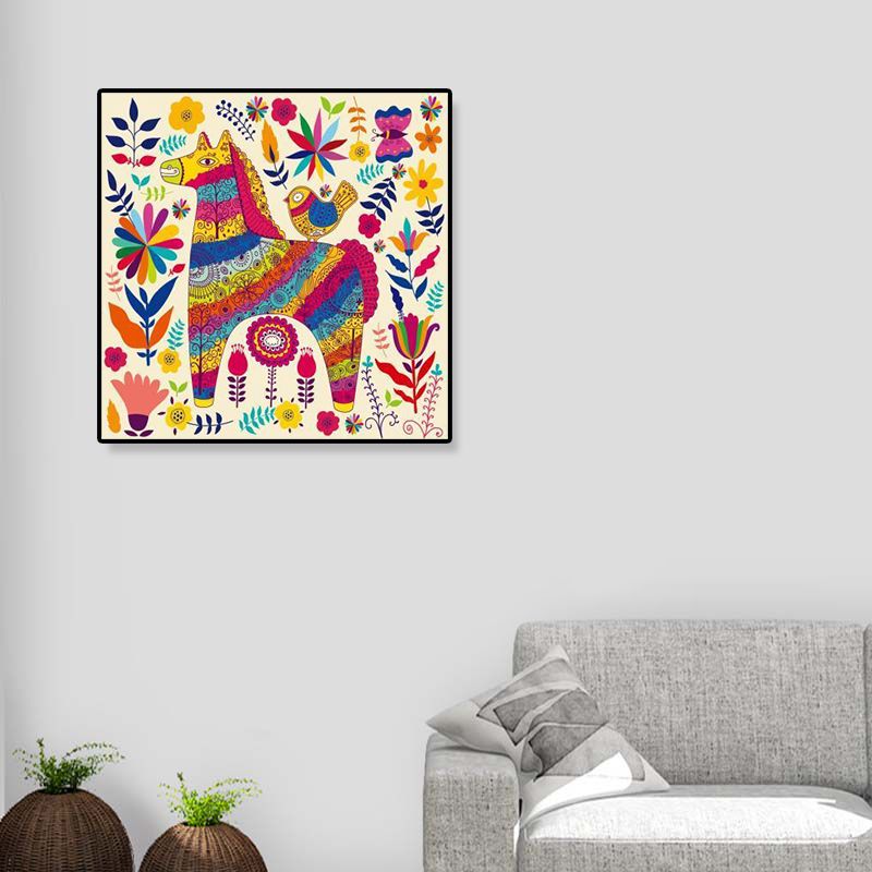 Bunter Cartoon-Wandkunst-Dekor-Illustrations-Tier-Leinwanddruck für Kinderzimmer