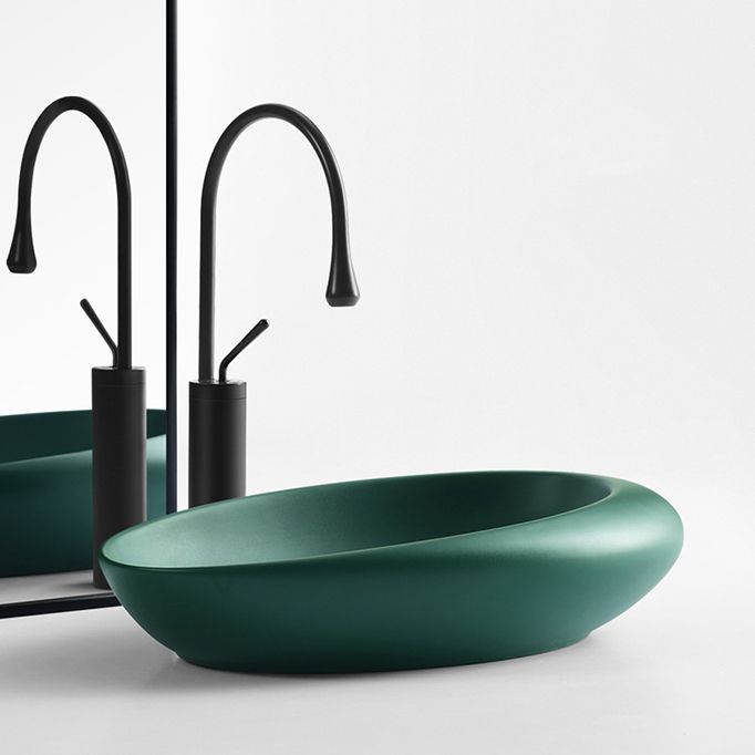 Modern Vessel Bathroom Sink Porcelain Oval Shut-Off Valve Included Vessel
