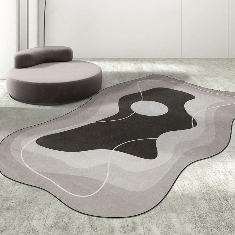 Dark Gray Patchwork Rug Polyester Modern Rug Washable Rug for Home Decor