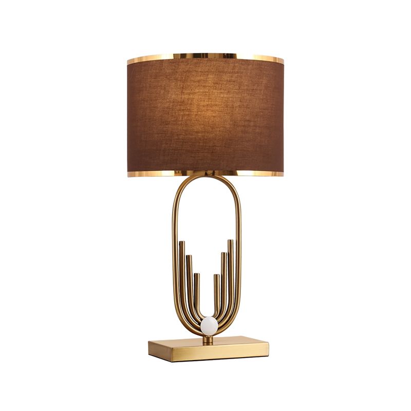 Lampada da comodino in tessuto con paralume rotondo Idee di illuminazione per tavolo da studio a lampadina singola vintage in caffè