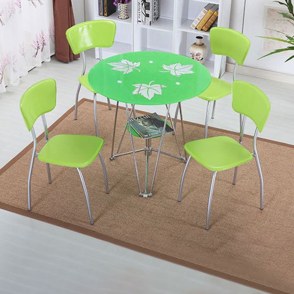 Round Tripod Dining Site Table Metal Dinette Table with Tempered Glass