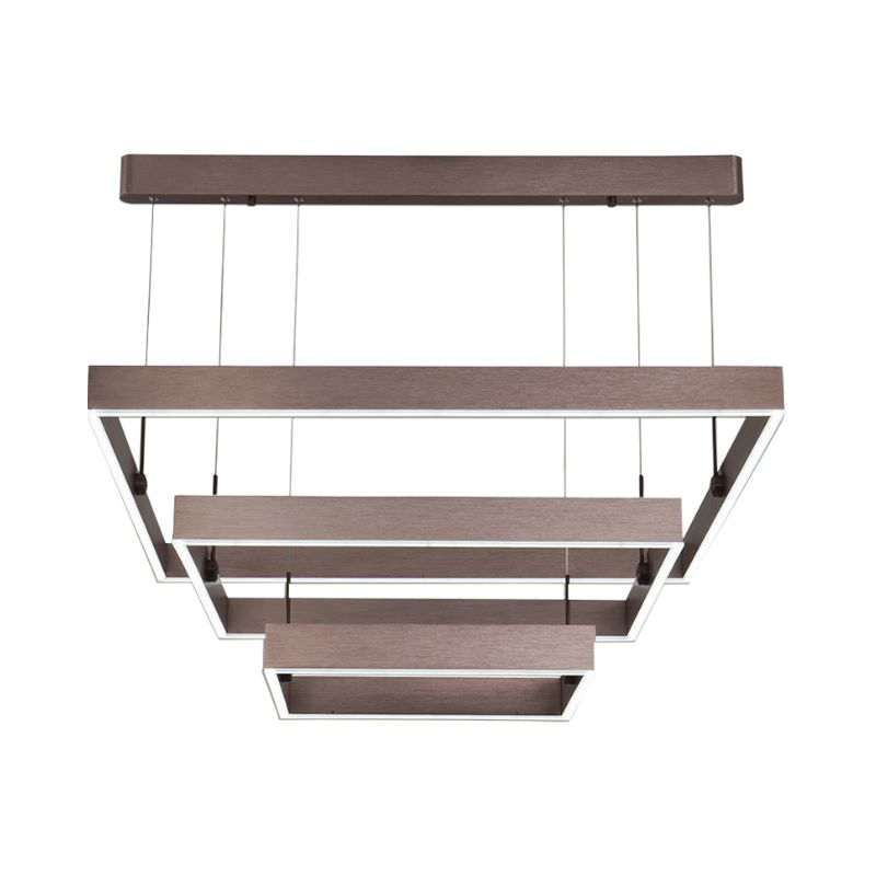 Luz de suspensión LED modernista de 3 luces de aluminio de techo de oficina cuadrada en capas en café, luz cálida/blanca