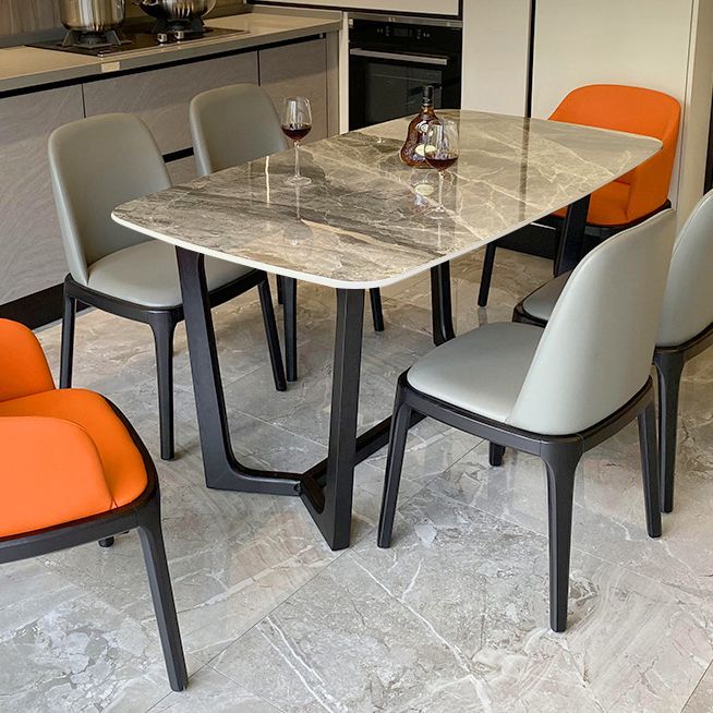 Piedina sinterizada Mesa de comedor rectangular moderno Tapa de piedra gris con base de caballete