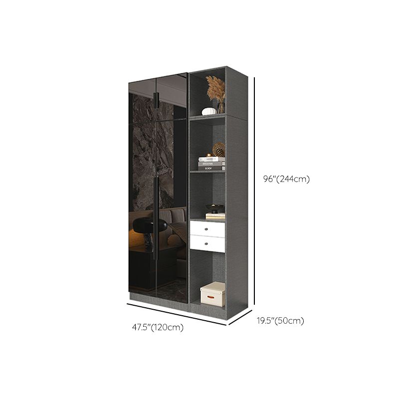 Black Color Glass Wardrobe Soft Close Door Wardrobe Closet for Home