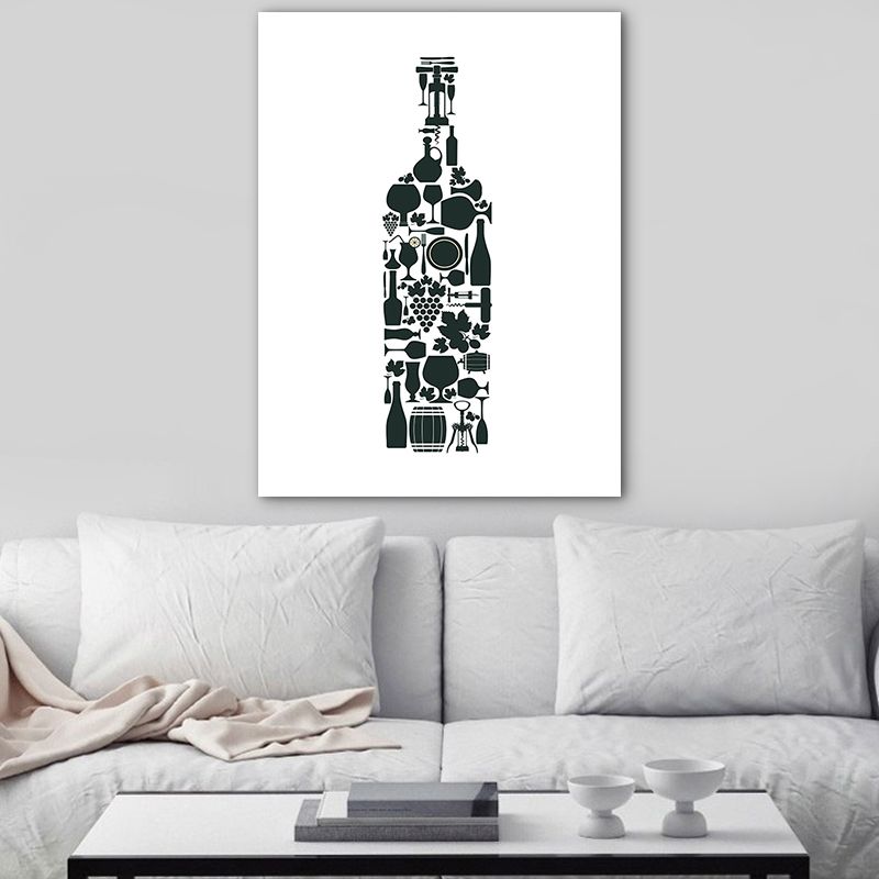 Illustration Wine Set Wall Art Decor Dining Room Drinks Print Canvas in Light Color