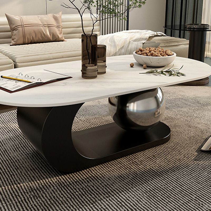 14"H Glam Coffee Table Slate Oval Pedestal Coffee Cocktail Table