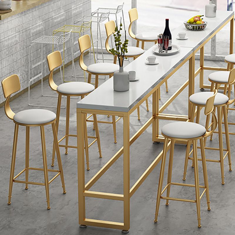 Glam Style Upholstered Barstool Round Low Back Bar Stool with Gold Frame