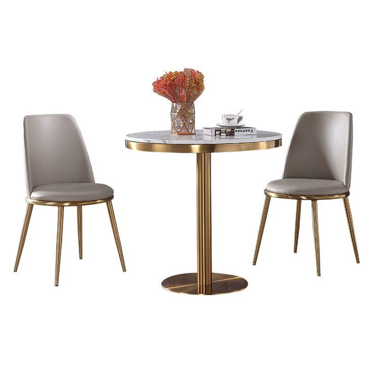 Stone Top Table Metal Traditional Luxury Round Dining Table with Pedestal Base