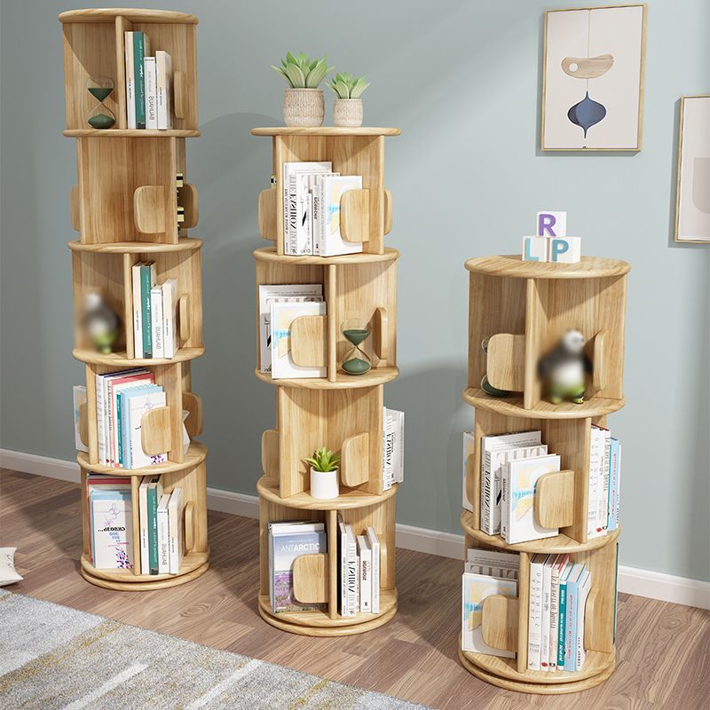 Solid Wood Geometric Bookcase Modern Rotatable Bookshelf for Home