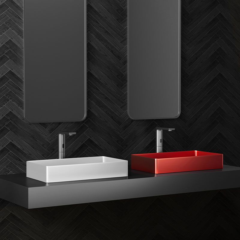 Modern Bathroom Sink Metal Rectangular Vessel Lavatory Sink with Pop-Up Drain