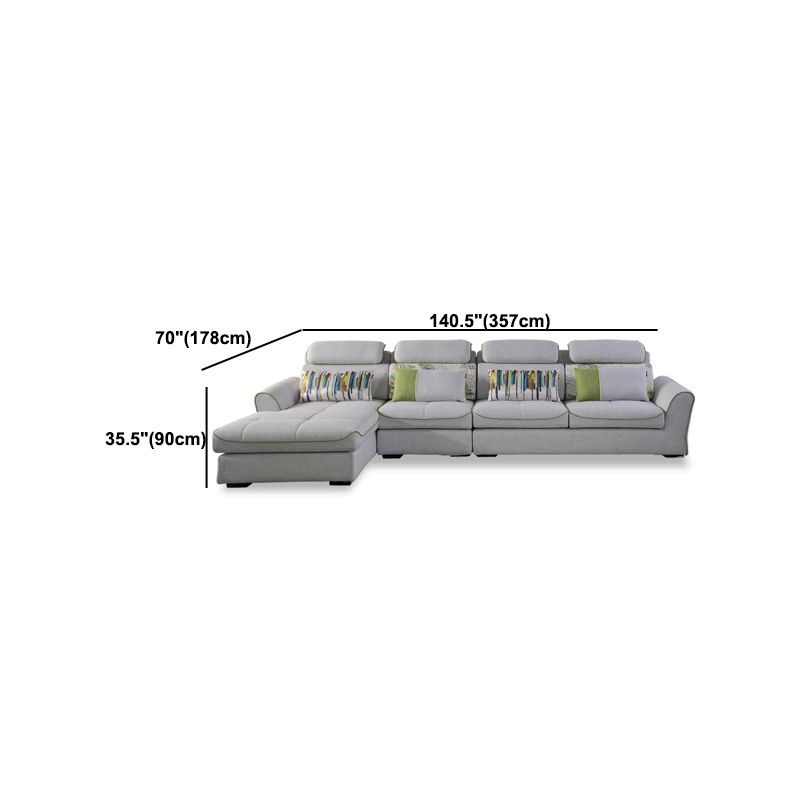 Modern Biscuit Back Sofa with Chaise Linen/Faux Leather Flared Arm Sofa in Gray