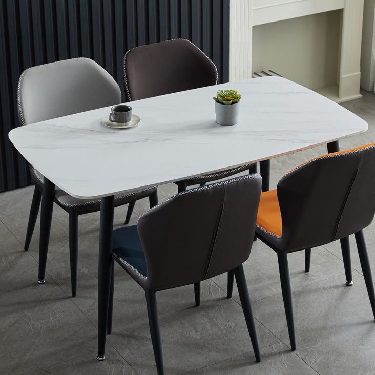 Contemporary Rectangle Dining Table Sintered Stone Dining Table with 4 Metal Legs for Dining Room