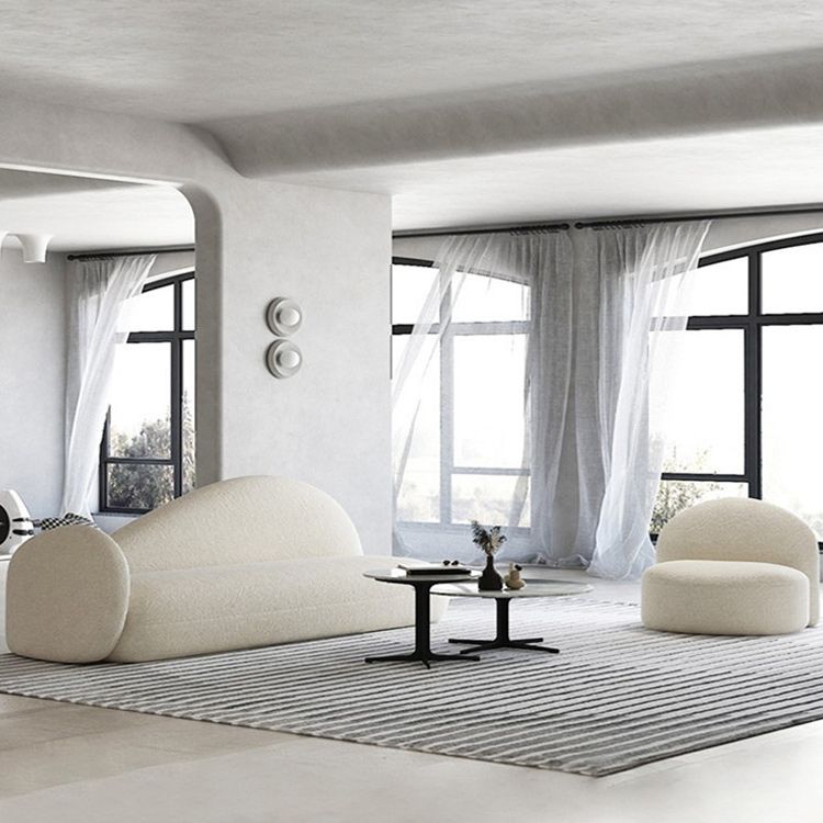 31.49" Wide Wool Curved Sofa White Contemporary Tuxedo Arm Sofa