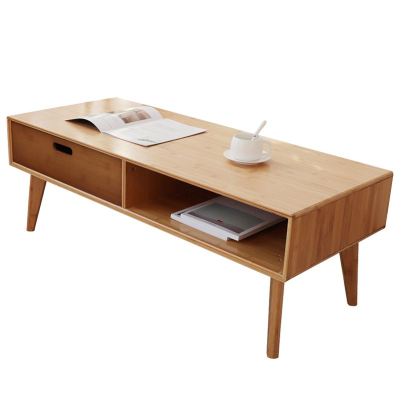 16.9" Tall Modern Wood 4-leg Base Rectangular Coffee Table with Drawers