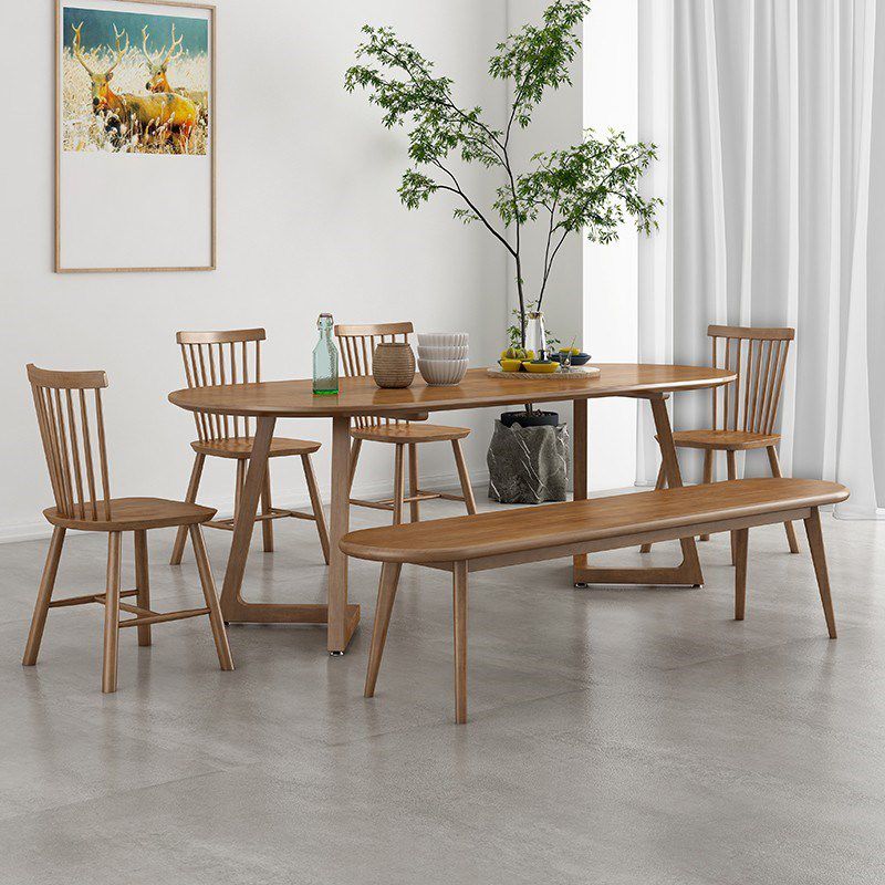 Oval Dining Table Modern Pine Solid Wood Dining Table with Natural Finish Legs