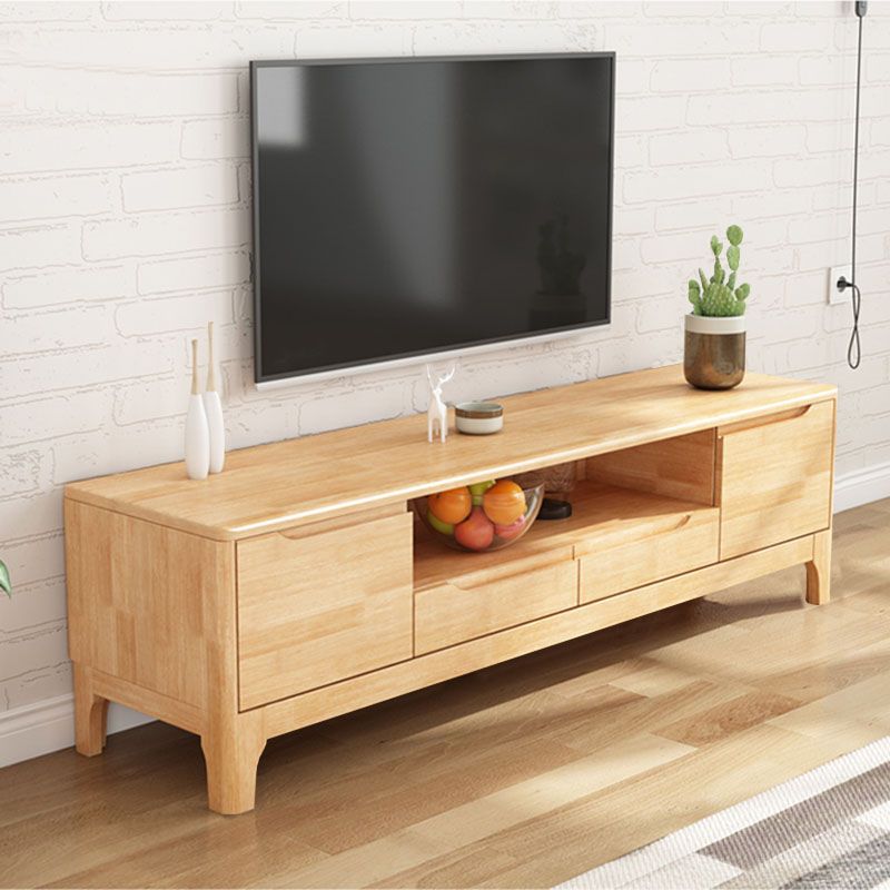 Modern Living Room TV Stand Rubber Wood TV Console with Drawers , 15" D / 16.5" D