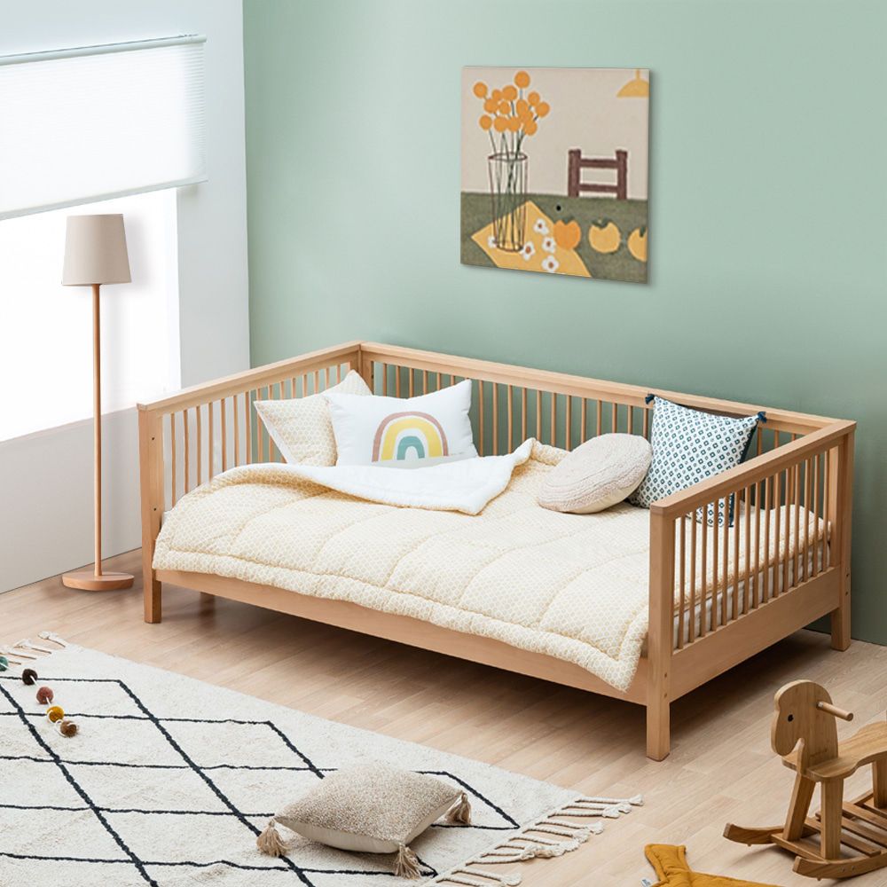 Contemporary Glam Solid Wood Nursery Crib Washed Natural with Guardrail