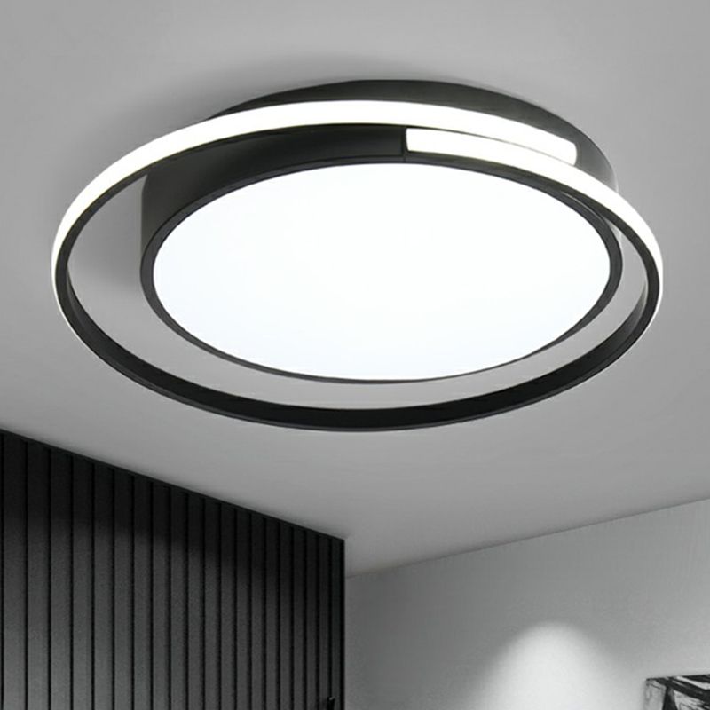 Black Round LED Ceiling Lamp Minimalism Acrylic Flush Mount Light Fixture with Halo Ring