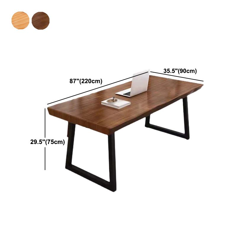 Solid Wood Top Dining Table Industrial Rectangle Table with Sled Base