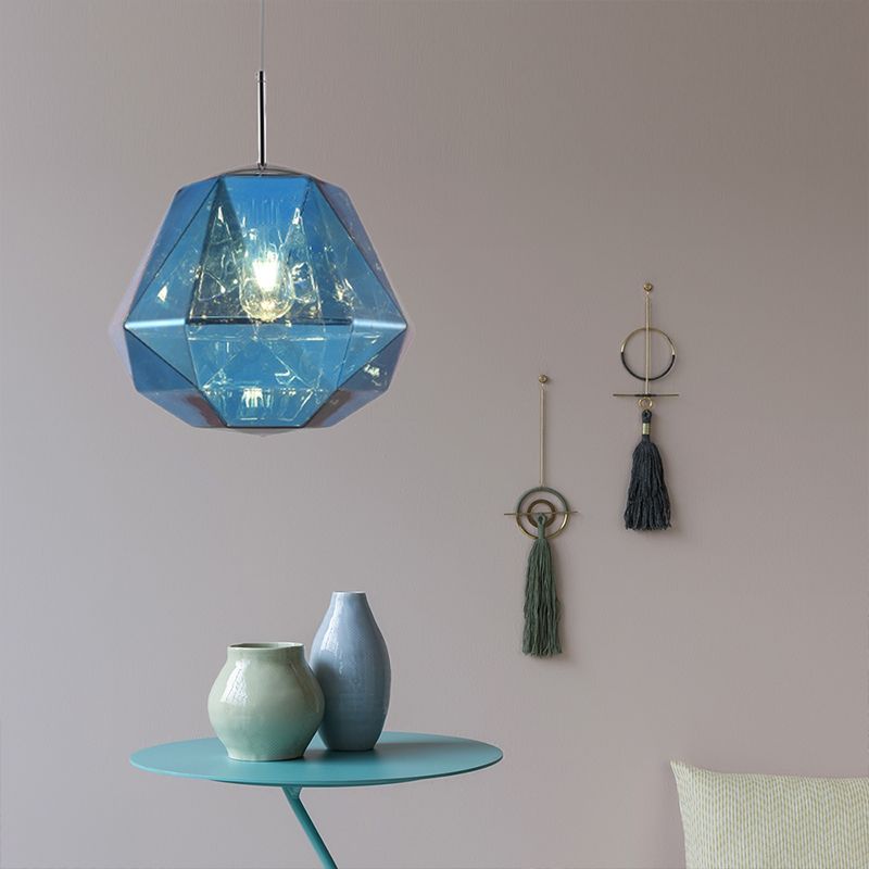 Modern 1 Light Pendant Lamp with Acrylic Shade Black/Silver/Blue Diamond Hanging Ceiling Light