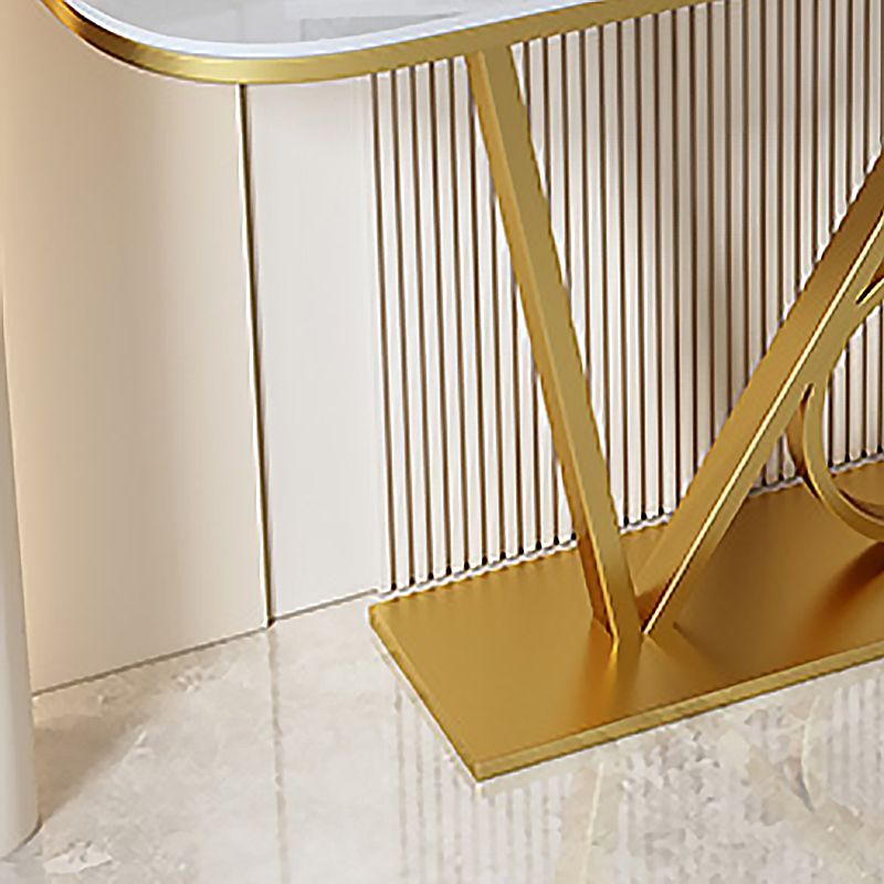 Glam Style Half Moon Accent Table with Pedestal Base for Hall Console Table