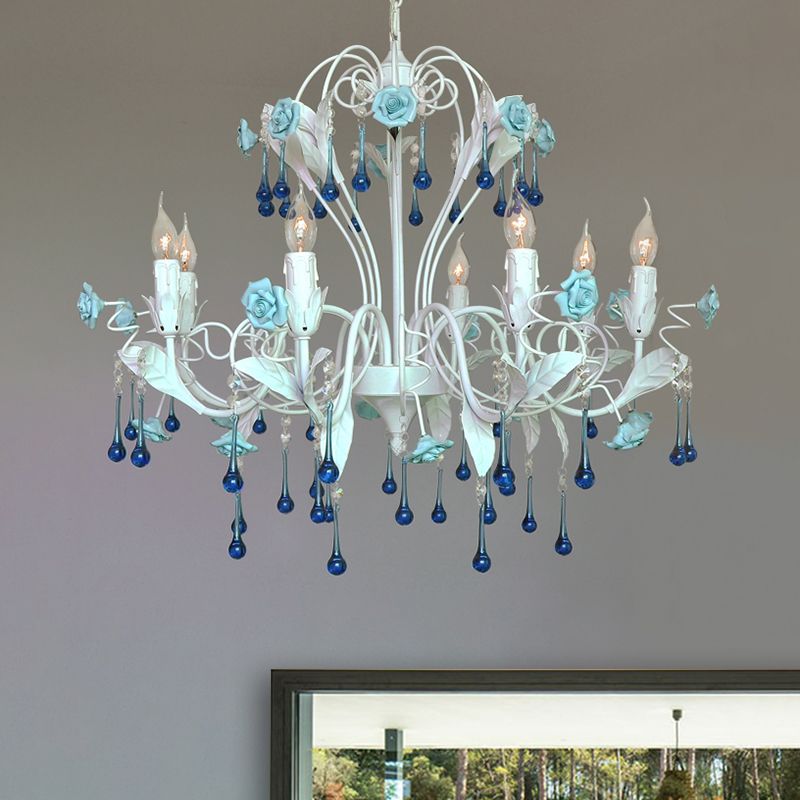 Candelabra Bernero Candelier de techo tradicional Cristal transparente Cantario 8 cabezas de color rosa/azul colgante lámpara de lámpara