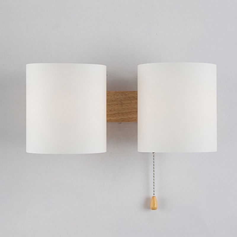 Wood Bath Vanity Lighting Modern White Shade Wall Light Sconces