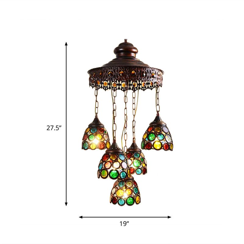 Copper Dome Hanging Chandelier Bohemian Metal 5 Heads Living Room Pendant Ceiling Light