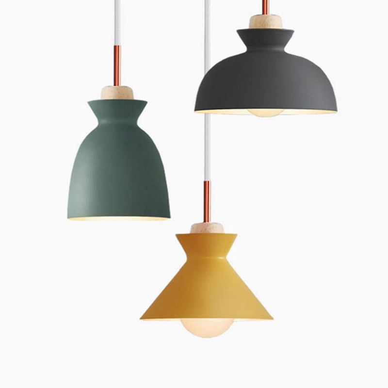 Tonalità in metallo appeso leggero stile nordico 1 ristorante leggero con soffitto a sospensione con top in legno