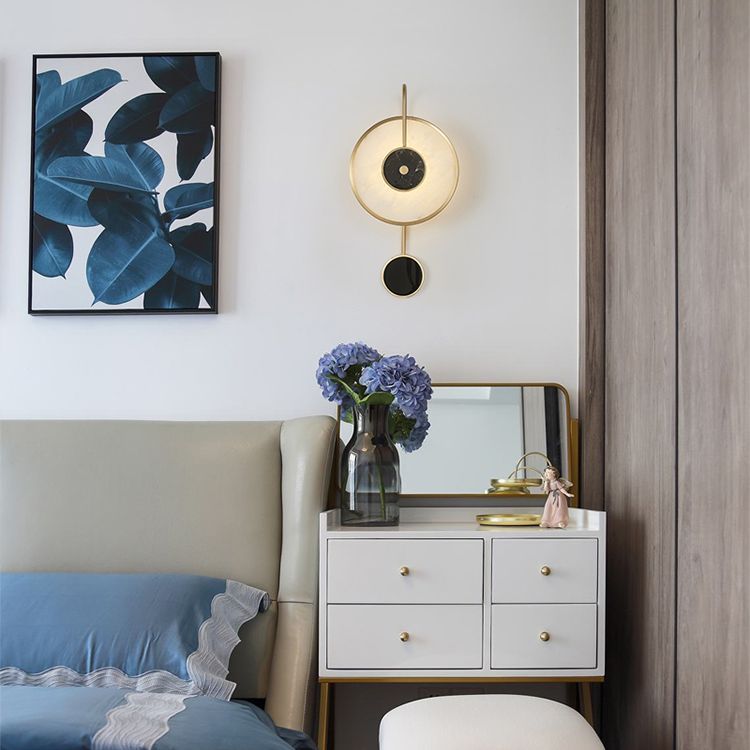 Contemporary Stone Wall Lighting 1-Light Circle Sconce Light for Living Room