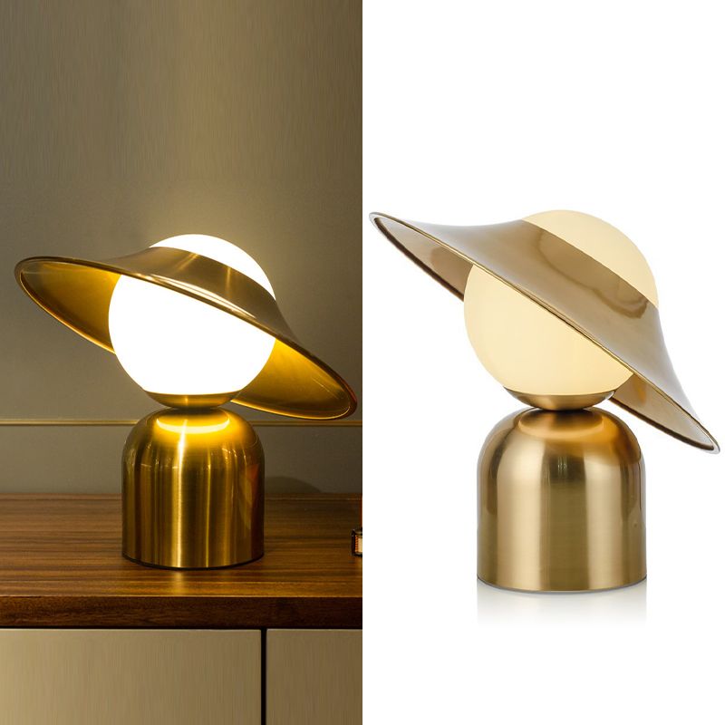 Hat Night Table Lamps Modern 1-Light Nightstand Lights with White Glass Shade for Bedroom