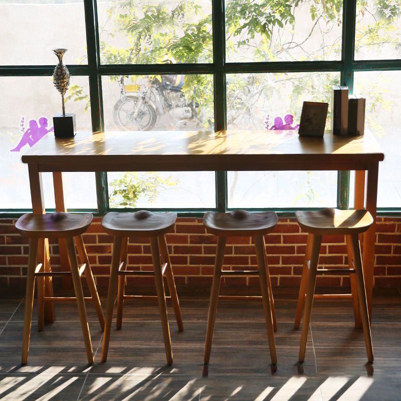 Modern Bar Height Table Solid Wood Top Bistro Pub Table with Wood Legs